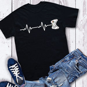 Gamer Heartbeat T-Shirt | Unisex Funny Birthday Video Game Controller Shirt | Gaming Gift TShirt for Nerd Geek Gaimer