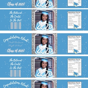 Graduation Water Bottle Label Template with Photo Gold & Silver Options (SELF edit using CANVA)