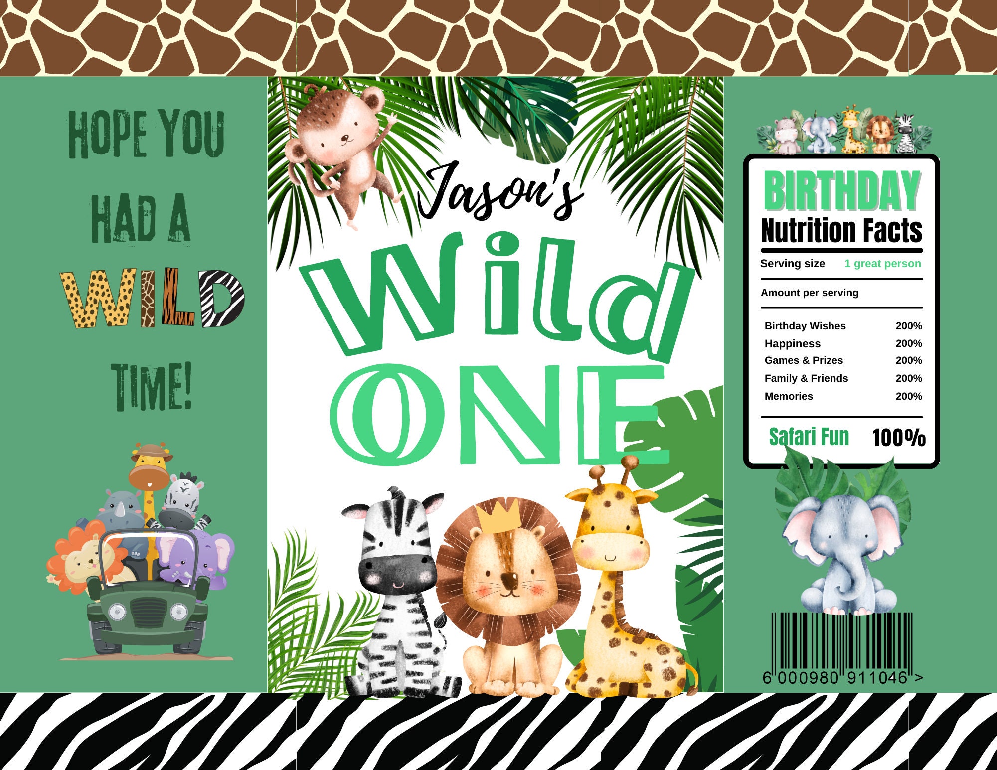 Jungle Safari Wild One Birthday Chip Bag Digital File DIY