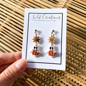 Herfstspookoorbellen | Halloween 2024 | Ghostie | Halloween-sieraden van polymeerklei | Pompoengeest | Zonnebloem | Leuk Halloween | Nikkelvrij