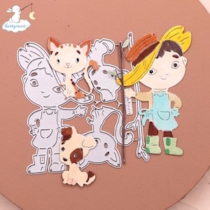 Embossing stencil farmer with animals cutting stencil dog cat embossing punching cutting stencil crafting