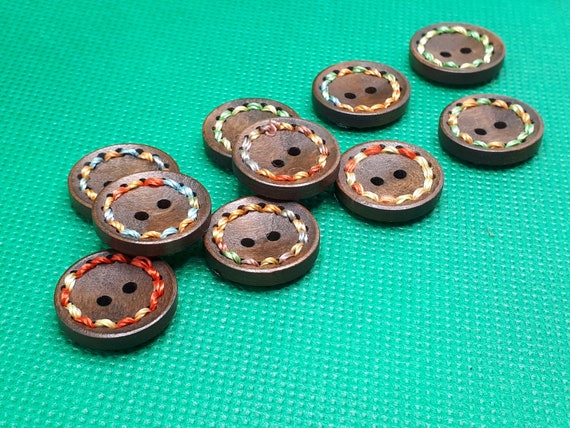 Bottone rotondo con filato ricamo x 20 mm caffè bottoni in legno