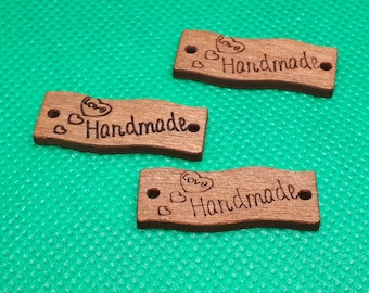 Label Handmade Love Herz Holz 2 Löcher Etiketten Aufnäher basteln nähen Scrapbooking