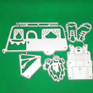 Plantilla de relieve camping senderismo caravana plantilla de corte vacaciones playa montañas fogata