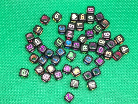 6,7mm würfel schwarz neon bunte brief alphabet oder nummer acryl perlen 