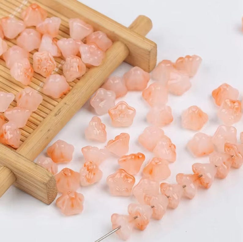 Glass Beads Lily Flower Glass Craft Beads 20 Pieces Lampwork Beads Etsy