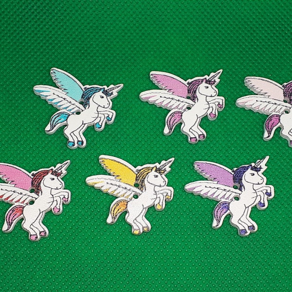 Bouton de licorne volant cheval corne boutons en bois bricoler couture coloré animal boutons en bois scrapbooking