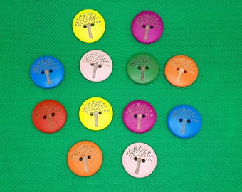 Wooden buttons round button with tree motif 20 mm buttons wood crafts sewing scrapbooking