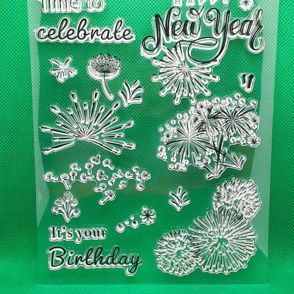 Silicone Stamp Happy New Year Fireworks Birthday Stamp Congratulations Clear Clearstamps