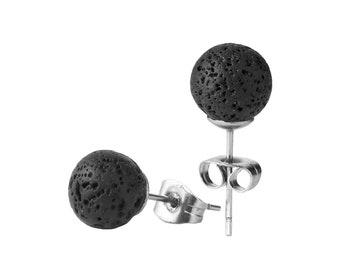 Volcanic Stone Earrings Natural Lava Plugs Stainless Steel Aromatherapy