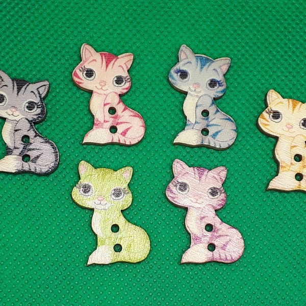 Knopf Katze Knöpfe Miezekatze Holz Mieze Hauskatze Holzknöpfe basteln nähen bunt Tier Scrapbooking