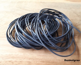 Leather strap dark grey round 2 mm leather cord ribbon tinkering cord