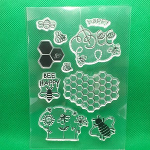 Timbro in silicone Bee happy timbro ape a nido d'ape miele Cancella Timbri trasparenti