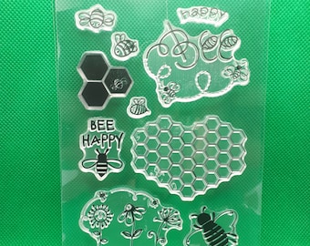 Silicone stamp Bee happy stamp bee honeycomb honey Clear Clearstamps