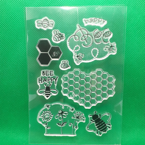 Silicone stamp Bee happy stamp bee honeycomb honey Clear Clearstamps