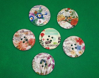 Button Painting XXL x 30 mm craft buttons sewing wooden buttons flower scrapbooking