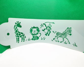 Stencil template zoo giraffe zebra monkey lion drawing