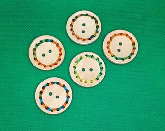 Wooden buttons nature with embroidery thread Ø 30 mm wood buttons make sewing button scrapbooking