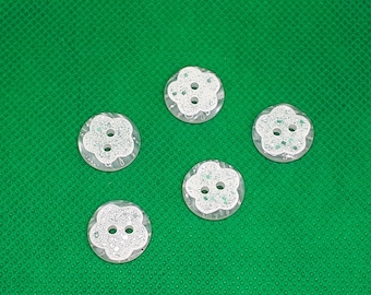 Button Flower Glitter Buttons 15mm Resin Stiffen sew 2 Hole Scrapbooking