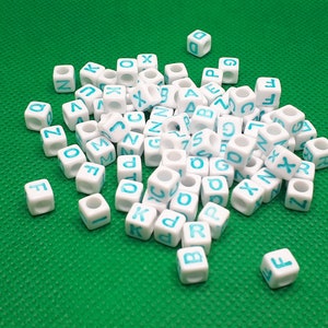 Letter cube beads white acrylic letter cube turquoise craft acrylic beads alphabet