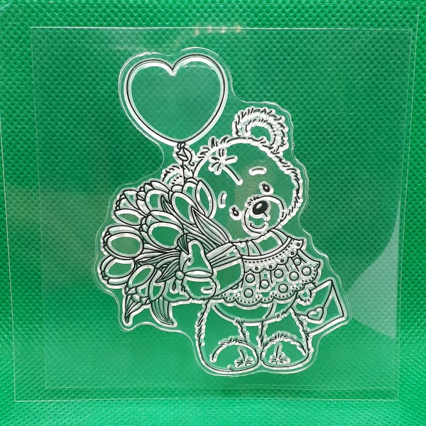 Silicone Stamp Birthday Greetings Bear Heart Stamp Clear Clearstamps