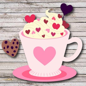 Plantilla de relieve café con plantilla de corte de corazón taza cuchara