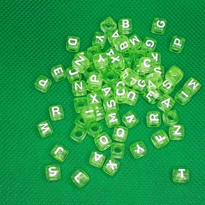 Letter cube beads green transparent acrylic letter cube white craft acrylic beads alphabet