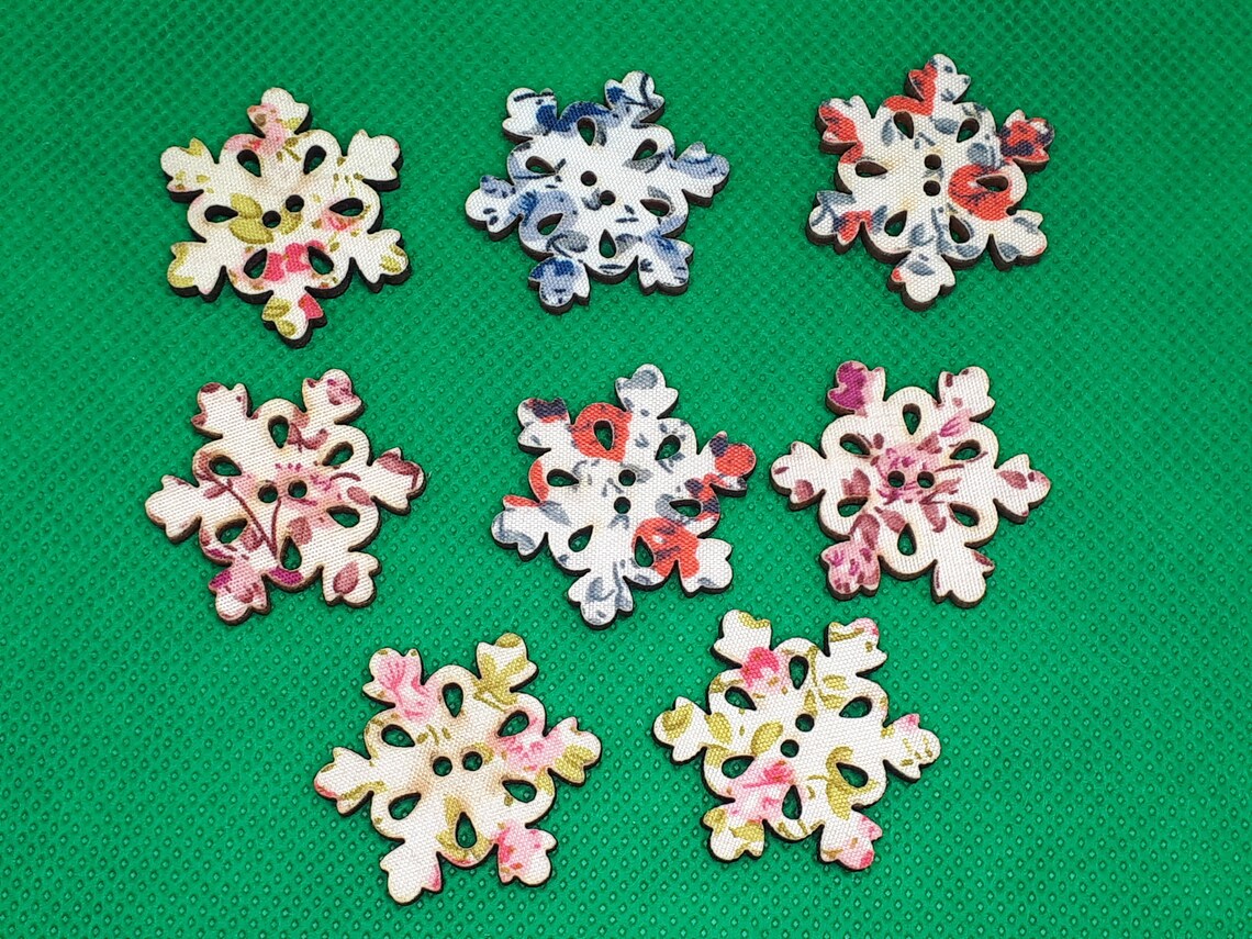 Button Colorful Snowflakes Buttons Snow Wood Craft Sewing Etsy UK