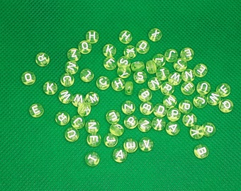 Letter beads round green transparent beads acrylic white letters make acrylic beads alphabet