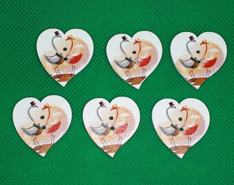 Heart Button Wood Flamingos Buttons Wooden Buttons Craft sewing colorful