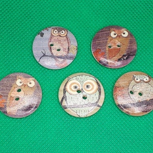 Buttons Owl Button Ø 25 mm Wood Forest Eagle Owl Bird Craft Sewing Round Wooden Buttons Scrapbooking