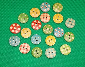 Wooden buttons mix Ø 15 mm tinker sewing different motif wooden buttons scrapbooking