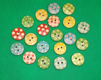 Holz Knöpfe Mix Ø 15 mm basteln nähen verschiedene Motiv Holzknöpfe Scrapbooking