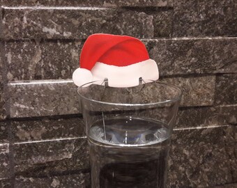 Christmas hats, glass decoration, Santa Claus, Advent, Christmas, hats, name tag, glass marker