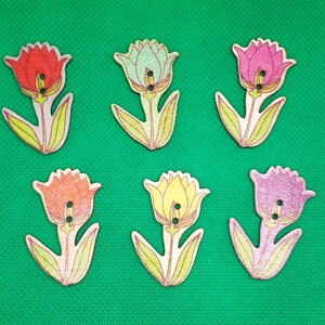 Tulips buttons flower button blossom colorful wood craft sewing plant flower meadow wooden buttons