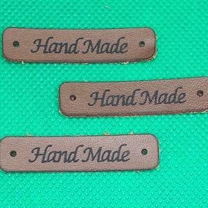 3 pezzi di etichette fatte a mano in pelle artificiale con 2 fori, patch in pelle PU, cucito artigianale