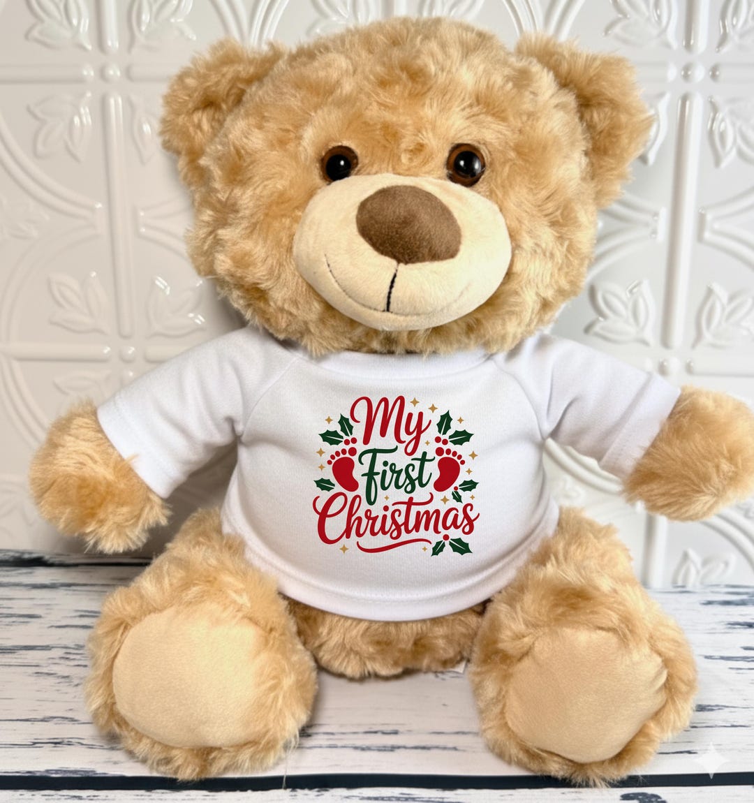MY 1st CHRISTMAS Teddy Bear Shirt- Personalized CUSTOM Design Stuffed ...