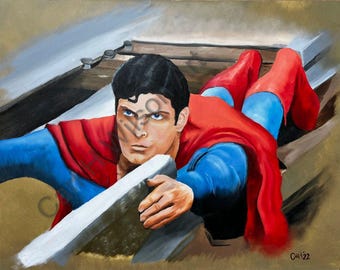 Retro Superbohater – Obraz olejny „Bohater w pelerynie” | Sztuka ścienna inspirowana komiksem 11x14