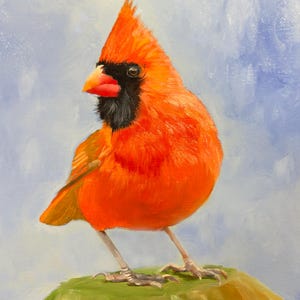 Vibrant Red Cardinal Oil Painting Print | 8x10 & 11x14 | Nature Bird Wall Art