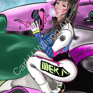 D.Va Gamer Art Print – Overwatch Inspired Anime Style Illustration for Gaming Room Decor
