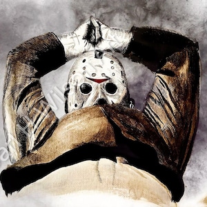 Stampa artistica horror di Jason Voorhees / Decorazione murale di Venerdì 13 / Poster del film Slasher / Opera d&#39;arte horror premium 11x14