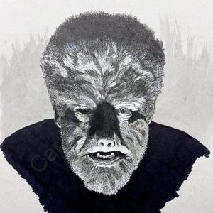 The Wolfman Classic Horror Art Print | 11x14 Pen & Ink Drawing | Universal Monsters Wall Art | Gothic Halloween Decor