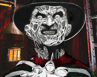 フレディ クルーガー サイン入り 11x17 プリント ホラーアート