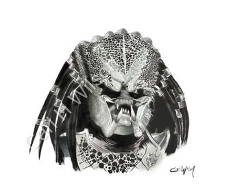Impresión artística de monstruo cazador de ciencia ficción / Decoración de pared de terror de 8x10 o 11x14