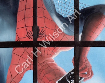 Lámina artística de héroe web: vibrante ilustración de decoración de pared inspirada en cómics de superhéroes