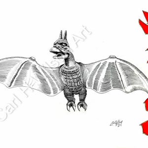 Rodan Art Print | 11x17 Shogun Warriors Inspired Kaiju Artwork | Japanese Monster Ink Drawing | Godzilla Universe Wall Art