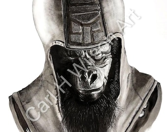 Planet of the Apes Art Print – Commanding Gorilla Stare, Vintage Sci-Fi Horror Movie Wall Decor
