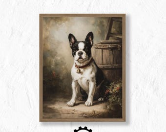 Boston Terrier, Whimsical Vintage Printable Wall Art, Dog Lover's Aesthetic