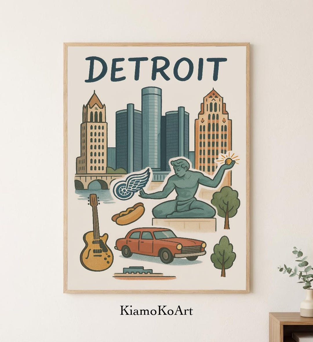 Detroit Iconic Landmarks Hand Drawn Style Illustrated PRINTABLE, Travel ...
