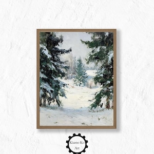 Rustic Winter Wonderland Art, Snowy Woodland Scene, Cozy Home Decor, Printable Wall Art, Digital Download, Nature Decor Gift